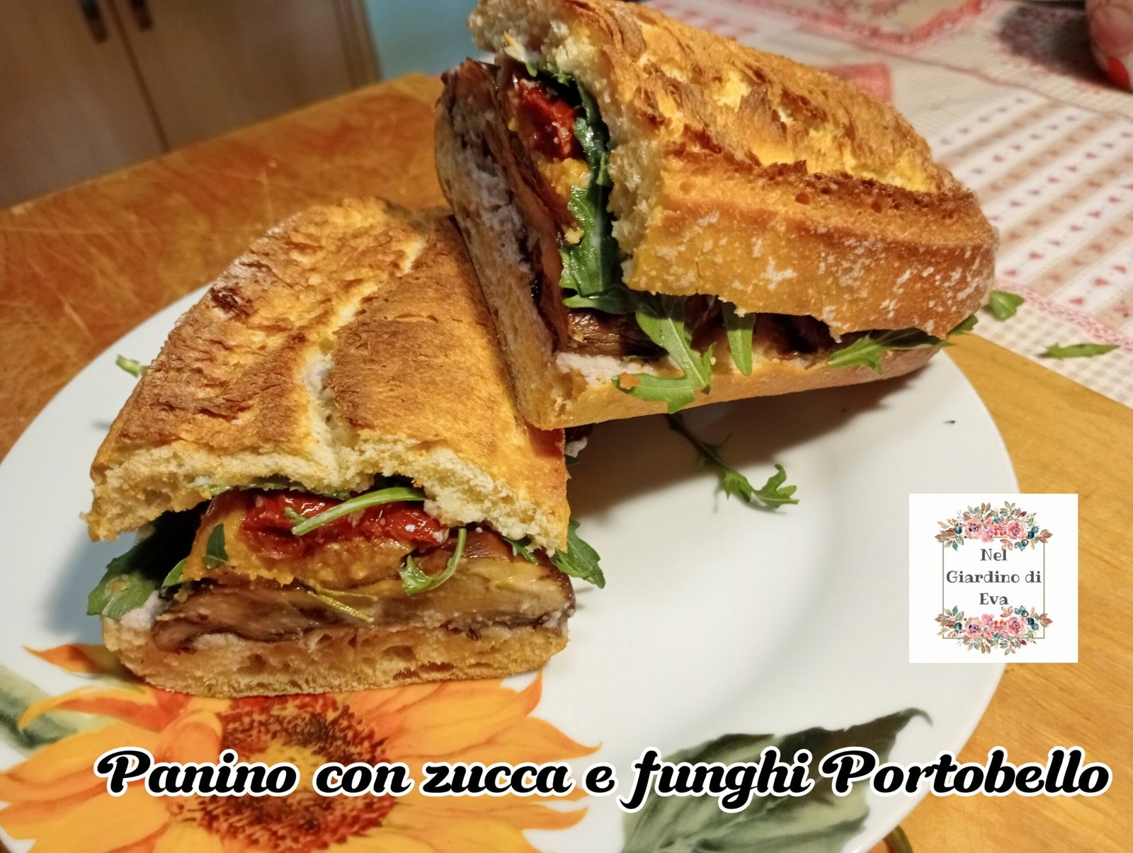 Panino con zucca e funghi portobello