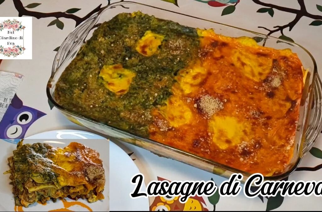 Lasagne di Carnevale con besciamella gialla, rossa e verde