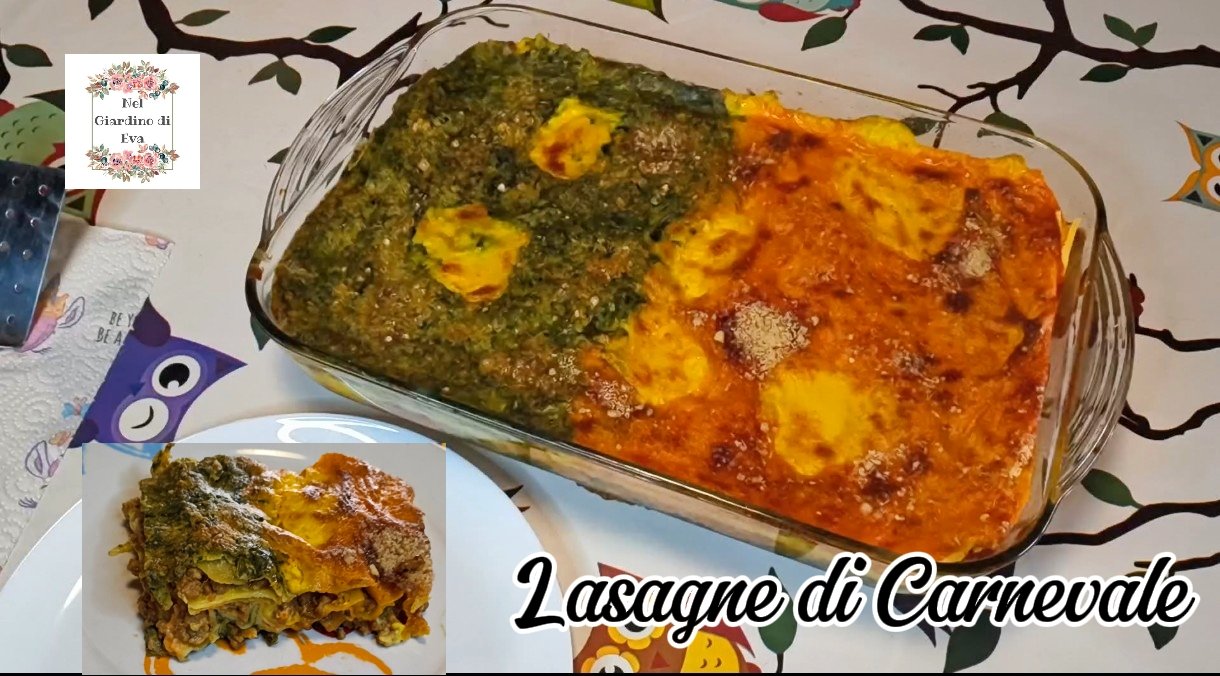 Lasagne di Carnevale con besciamella gialla, rossa e verde